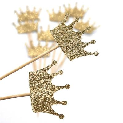 China All Cupcake Decoration Gold Glitter Crown Cake Topper For Wedding Party Decoration for sale