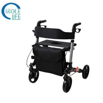 China Luxury Portable Aluminum Folding Walker Elderly Sturdy Medical Healthcare Rollator Collapsible With Seat for sale