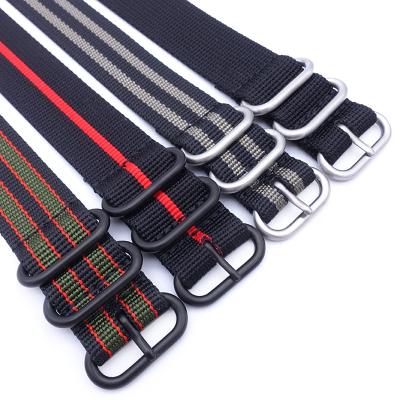 China Fabric Replacement Zulu Watch Band 20mm Buckle 3 Rings Black 22mm Nylon Watch Strap for sale