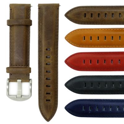 China Hot Selling Men's Watch Band Vintage Oil Wax Classic Genuine Leather Leather Watch Strap 22mm 24mm for sale