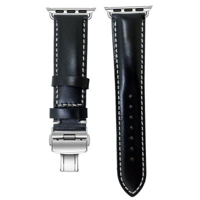 China Hot Selling Oil Leather Genuine Leather Watch Band For Apple Watches Watch Bands Italian Leather Strap for sale