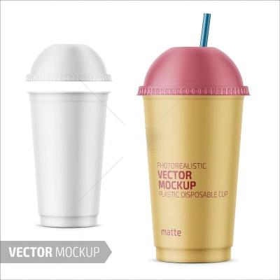 China Disposable eco-friendly custom logo juice cup and boba plastic disposable tea cups and yogurt cups with spoon for drink for sale