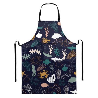 China Cute Eco-friendly Cartoon Sea Animal And Plant Aprons Dress For Women Men Baking Waterproof Customized Apron With Pocket for sale