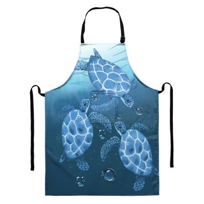 China Eco-Friendly Blue Kitchen Turtle Color Sea Animal Printing Men And Women Sleeveless Apron Custom Made For Summer Style Apron for sale