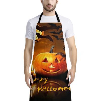 China POD Eco-Friendly 100% Polyester Halloween Promotional Cooking Cotton Sleeveless Aprons For Men Women Home Kitchen for sale