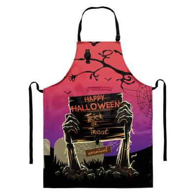 China Promotional POD Festival Halloween Cotton Aprons Sleeveless Halloween Horror Film 100% Polyester Eco-Friendly For Cleaning Ladies for sale