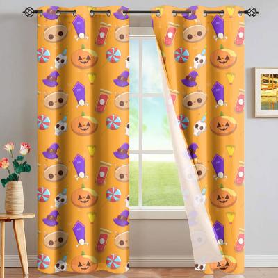 China Blackout Drop Shipping Cute Halloween Ghost Cartoon With Pumpkin Pattern Curtain Living Room Curtain Luxury Wholesale Customized for sale