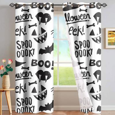 China High Quality Cute Blackout Halloween Cartoon Ghost Elements Pattern Curtain Printing Custom Drapes For Bedroom Living Room for sale