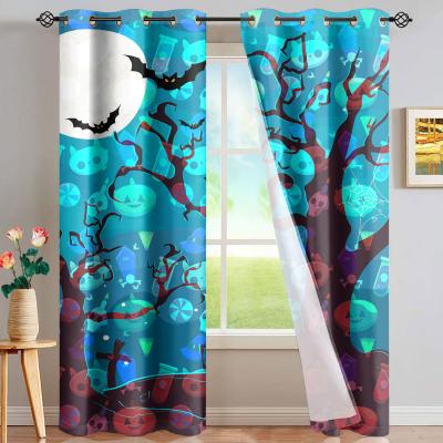 China Wholesale Luxury Halloween Blackout Movie Horror Blackout Designers Polyester Curtain Fabric High Quality Living Room Curtains Custom for sale