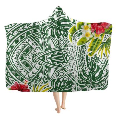 China Custom Sublimation Hood Blanket Christmas Boys Hooded Hibiscus Polynesian Tribal Pattern Anti-pull Blankets Ultra-Soft Micro Blanket Throw for sale