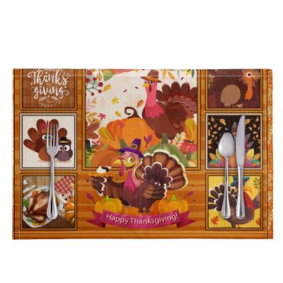 China High Quality Happy Decorative Table Mat Customized Printed Dining Table Mat Set Oilproof Thanksgiving Leaves Turkey and Pumpkins for sale