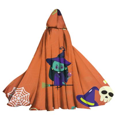 China Belle Witch Pattern Long Velvet Coat Color Happy Orange Carnival Party Kid Fancy Costume Adult Halloween Design Gift Custom Printing for sale