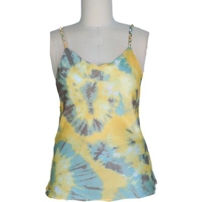 China Sexy Sleeveless Camisole 100%rayon Anti-pilling Ladies Summer OEM Tie Dyeing Printing Woven Tops With Braid Strap for sale