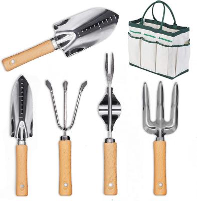 China Garden Tools Ergonomic Garden Tools Set-5 Handle Stainless Steel Kit Garden Tools Ergonomic Gardening Gifts For Women Men for sale