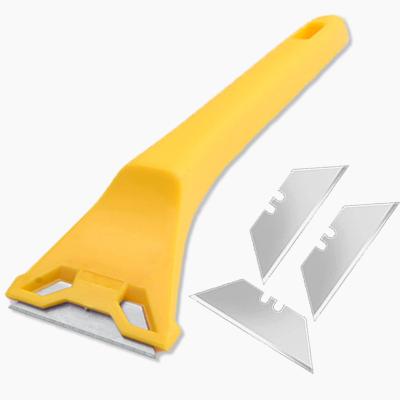 China Multi Functional Adhesive Yellow Plastic Window Glass Scraper Putty Knife Tool Razor Cleaning Glass Scraper for sale