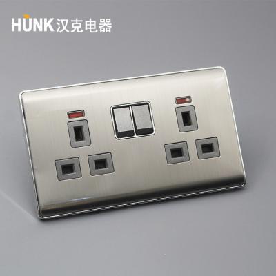 China Wenzhou Factory Residential / Multi-Purpose Gray Color Stainless Steel Panel Dual 13A Switches And Sockets for sale