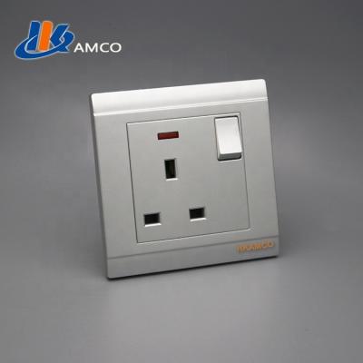 China Popular HKAMCO Even Residential / Multipurpose Wall Switch With Socket In Banglades Silver Color for sale