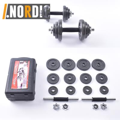 China Plated Adjustable Dumbbells 20kg Dumbbell Set With Connector Options For Strength Training With Plastic Carry Case Include Chromed Bars for sale