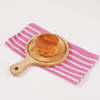 China Compressed Kitchen Use Cheap Stock Towels 35cm x 35cm Red Stripe 220gsm 100%Cotton Tea Towel for sale