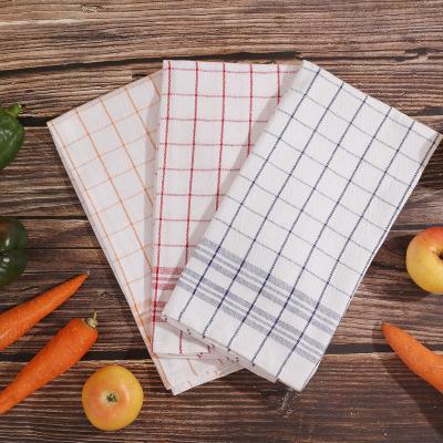 China Compressed Kitchen Use Cheap Stock Towels 50cm x 70cm 85g/pc Red Blue Orange Color 50%Cotton 50%Polyester Checked Tea Towel for sale