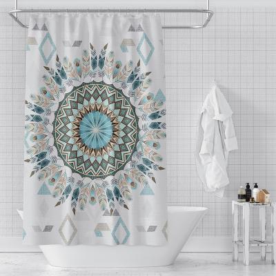 China Modern Custom Design Digital Printing White Polyester Shower Curtain for sale