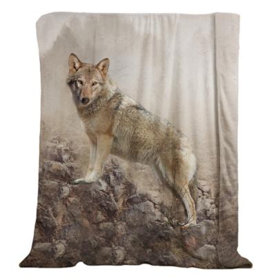 China Travel Custom Design 150cm x 200cm Wolf High Penetration Digital Printing Polyester Flannel Blanket for sale