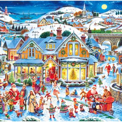 China Safe and Environmental 1000 Piece Christmas Village Puzzle Santa Snowman Xmas Game Gift Box Toys for Adult Children for sale