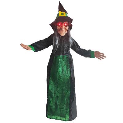 China Hot Selling Polyester Fabric Large Led Scary Witch Voice Electric Control Props Halloween Decoration Toys Hanging Ghost for sale