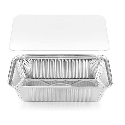 China Disposable Aluminum Foil Food Oblong Pans With Lid Covers Recyclable Tin Food Storage Tray for sale