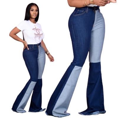 China QUICK DRY High Waist Flares Jeans Plus Size Blue Women Asymmetrical Jeans for sale