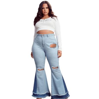 China QUICK DRY Women's Patchwork Mom Jeans Two Tone Comb Hole Comb Horn Plus Size Pants And Jeans for sale