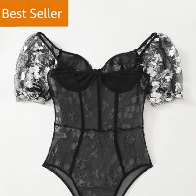 China 2021 Hottest Plain Embroidery Spandex/Nylon Mesh Teddy Women's Underwear One Piece Underwear for sale