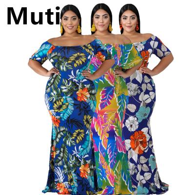 China Women's Dress 2021 Floral Layered Ruffleoff Shoulder Dress Women Casual Plus Size Plus Size Pluz Maxi Dress for sale