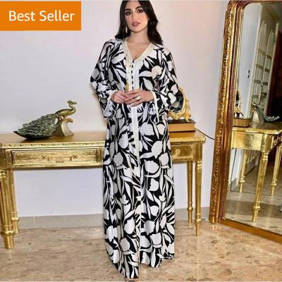 China Good quality simple and modern and loose high sales women's long sleeve sliver v-neck ethnic muslim arabic dress maxi dress for sale