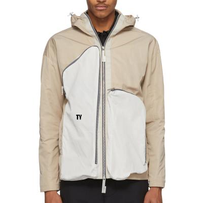 China Breathable OEM Streetwear Multiple Color Block Pocket Hooded Waterproof Jacket Men for sale