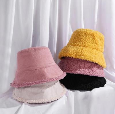 China Hip Hop Fashion Street Style Sale Color Faux Fur Single Bucket Hats Double Side Warm Use Winter Warm Single Bucket Hats for sale