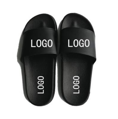 China Custom Quick-drying Logo Pvc Pu Slippers With Embossed Printing Womens Mens Flip Flops 2021 for sale