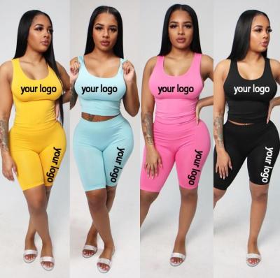 China Custom Two Piece Women's Pink Yellow Black QUICK DRY Logo Bodycon Sports Solid Color Blue Sky Casual Outfits for sale