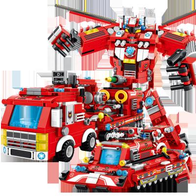 China DIY Building Brick Deformation Robot Toy Building Construction Blocks DIY Transformation Contract Blocks Small Firefighting Brick Educational Kid Toy for sale