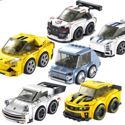 China Hot Selling DIY Building Brick HUAHUI 667007 Racing Car 734pcs Mini Building Block Car 6 Shapes Kids Gift Set Small for sale