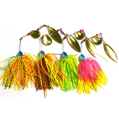 China Lead Head+skirt Hengjia 17G Spinner Fly Bait Rubber Builds 2 Blades Feed Head Pike Fishing Spinner Lure for sale