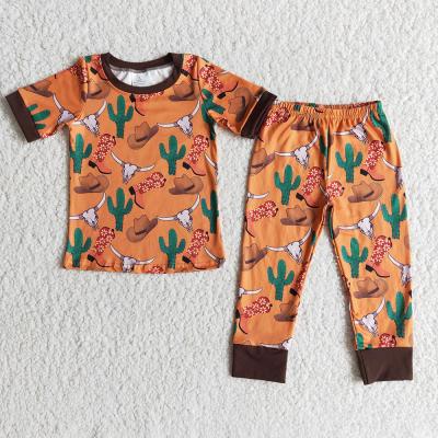 China Sweet Babies Boys RTS Sleeve Cactus Desert Print Western Short Top Pants Elastic Wholesale Kids Boutique Outfits Clothing Sets for sale