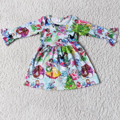 China Viable Rocket Sleeves Long Sleeves Princess Print RTS No MOQ Baby Clothes Girls Dresses Kids Clothing for sale