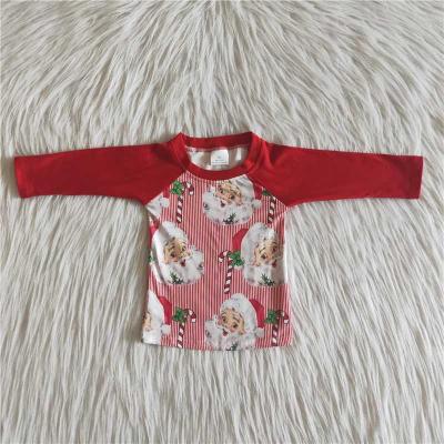 China Spandex/Cotton Cute Father Christmas Fashion Strips Little Girls Clothing High Quality O-neck Girls Top Hot Sales Kids Wear for sale