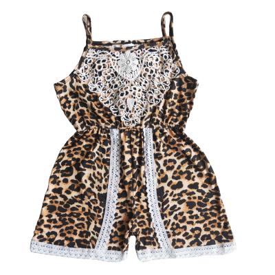 China Casual Wholesale Babies Clothes Leopard Lace Jumpsuit Hot Summer Boutique Kid Clothing Set RTS No MOQ for sale