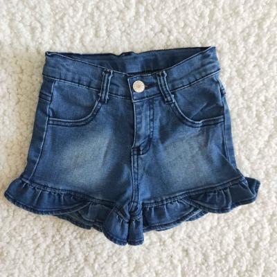 China Casual Wholesale No MOQ High Quality Baby Summer Denim Shorts Ruffle Sleeves Boutique Kids Pants Jeans for sale