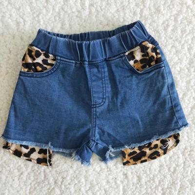 China New Fashion Summer Casual Girls Kids Boutique Casual Jeans No MOQ Wholesale Leopard Stripe Kids Denim Shorts Pants for sale