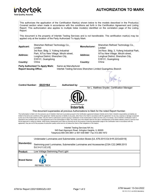 ETL - Shenzhen Refined Technology Co., Ltd.