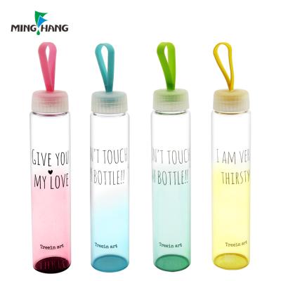 China Customized Sustainable Slim Color Round 400ml Glass Water Bottles With Rope Cap for sale