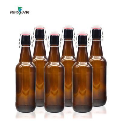 China 16oz Beverage Round Amber Home Brew Glass Beer Bottle With Wire Swing Top Cap Radian Airtight Easy Bottle for sale